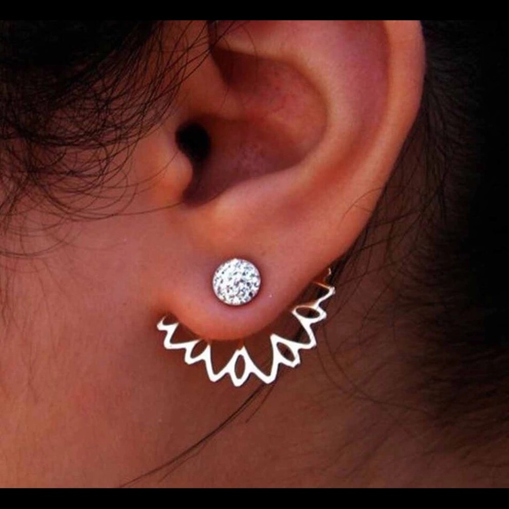Silver plated crystal jacket flower stud earrings